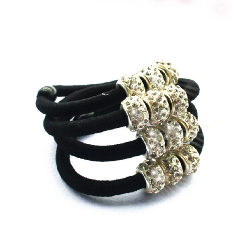 

10PCS Hot Hair Band Diamond Lovely Alloy Crystal Ropes Elastic Hair Ties Women Hair Ring Korean Version Ponytail Black
