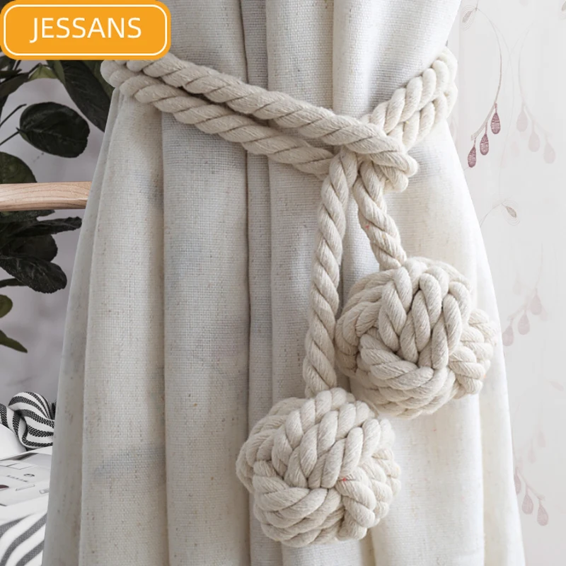 

American Country Hemp Rope Straps Tied Ball Curtain Pendant Decoration