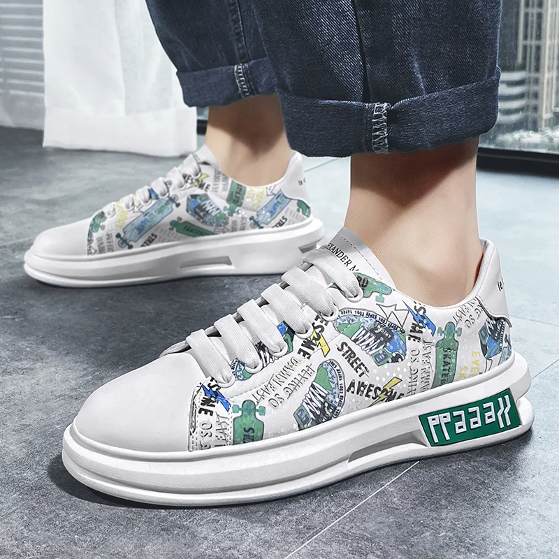 

Fashion Breathable Vulcanized Shoes Men's Sports Shoes Pu Leather Platform Shoes Ladies Lace-up Casual Shoes Beautiful Patterns