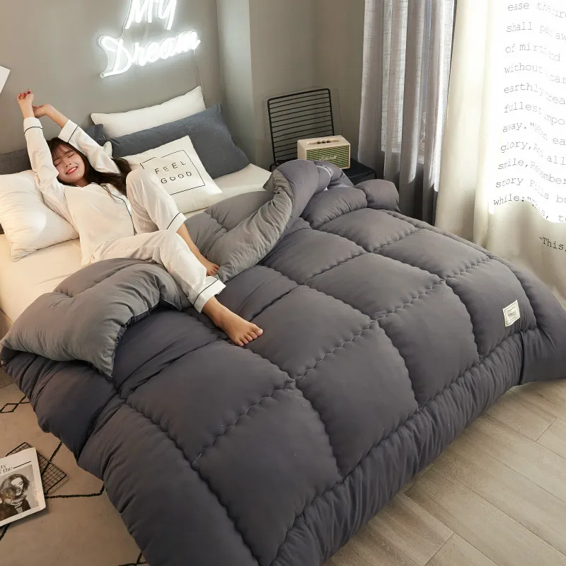 

New Fashion Pure Color Down Quilt Duvets Thickening Winter Comforters Down Duvet King Queen Full Size Quilted Quilt CF