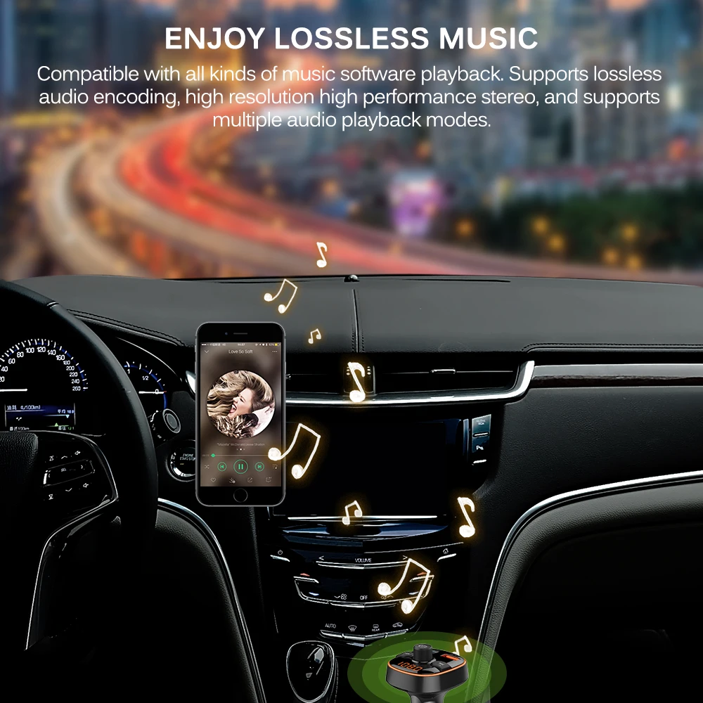 Автомобильный FM-передатчик Bluetooth 5 0 беспроводной с двумя USB-портами функцией
