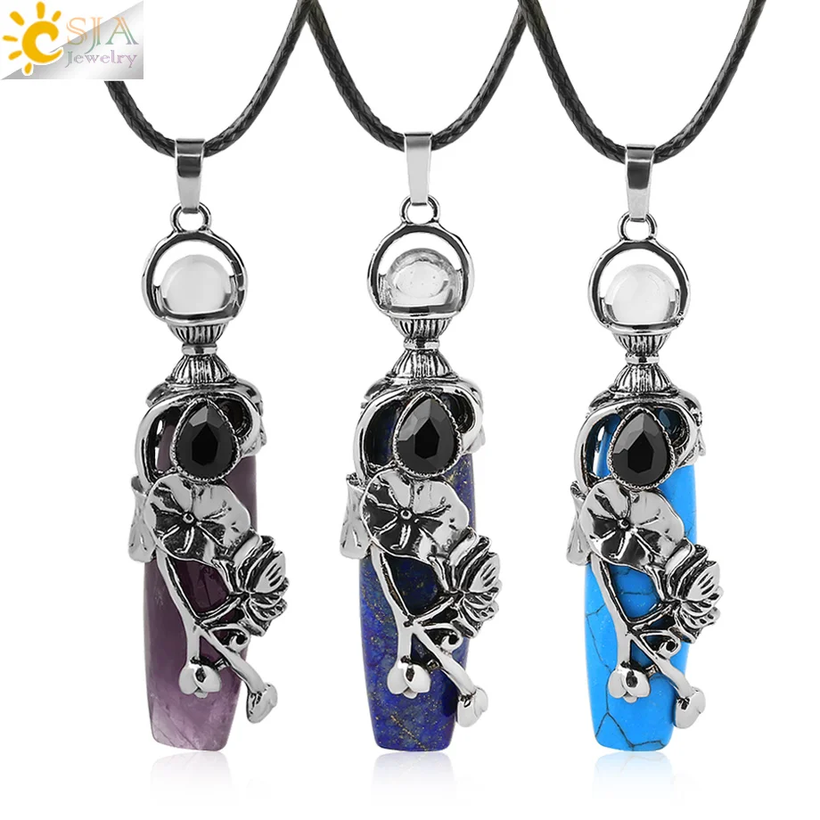 CSJA ожерелье с подвеской из натурального камня листьями и цветком хрустальные