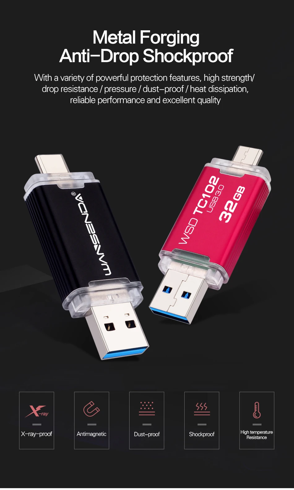 WANSENDA 2 в 1 TYPE-C USB3.0 USB флеш-накопители 256 ГБ 128 Гб 64 ГБ 32 ГБ 16 ГБ флеш-накопитель для Android/PC Внешний usb-накопитель