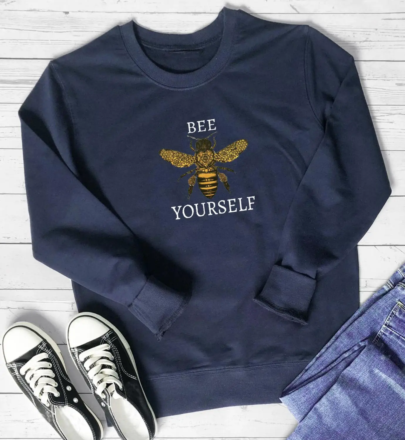 

Свитшот женский хлопковый с надписью Bee yourself, для хипстерских вечеринок