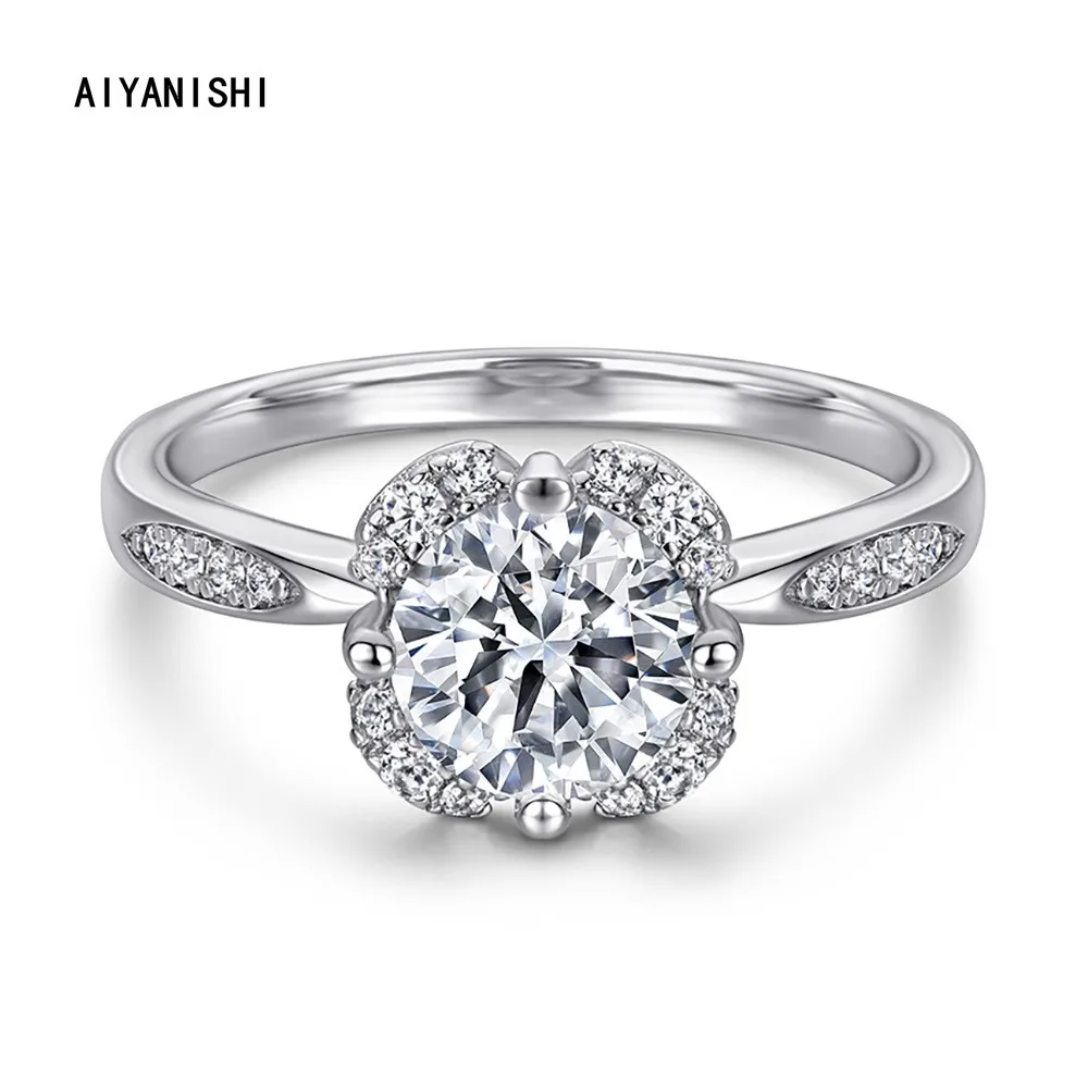 

AIYANISHI 925 Sterling Silver Rings for Women Bridal Engagement Wedding Flower Halo Round Rings Anniversary Promise Ring Jewelry