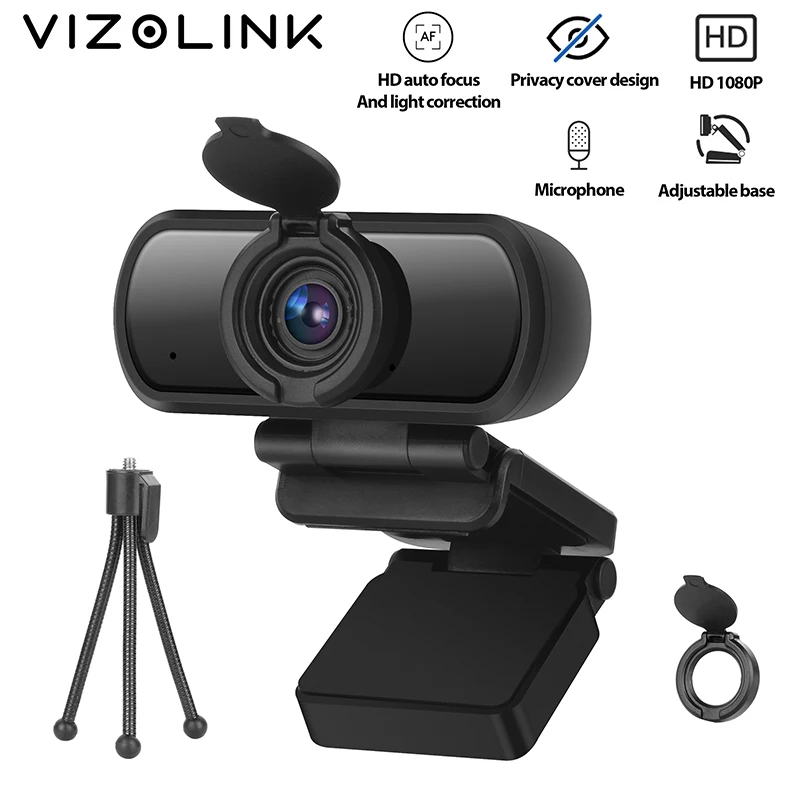 Веб камера VizoLink 1080P 200 Вт Full Hd угол обзора 110 ° со штативом для микрофона