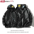 LAPPSTER-Молодежная мужская зимняя кожаная куртка с карманами с капюшоном 2022 Мужская ветровка в стиле Харадзюку с принтом букв Мужская плотная Корейская Шуба с мехом