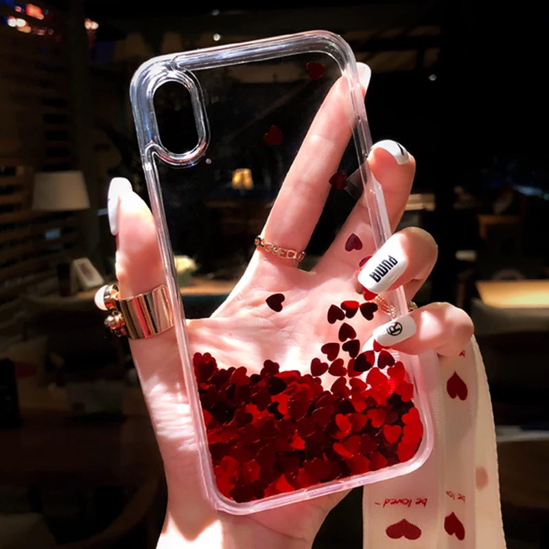 Блестящий динамический зыбучий песок любовь сердца блестки Жидкий чехол для