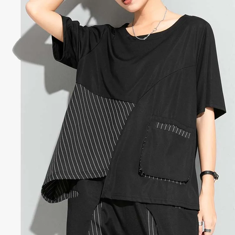 

Популярная универсальная Корейская однотонная нежная Лоскутная футболка HziriP с круглым вырезом, шикарная модная летняя офисная Дамская диз...