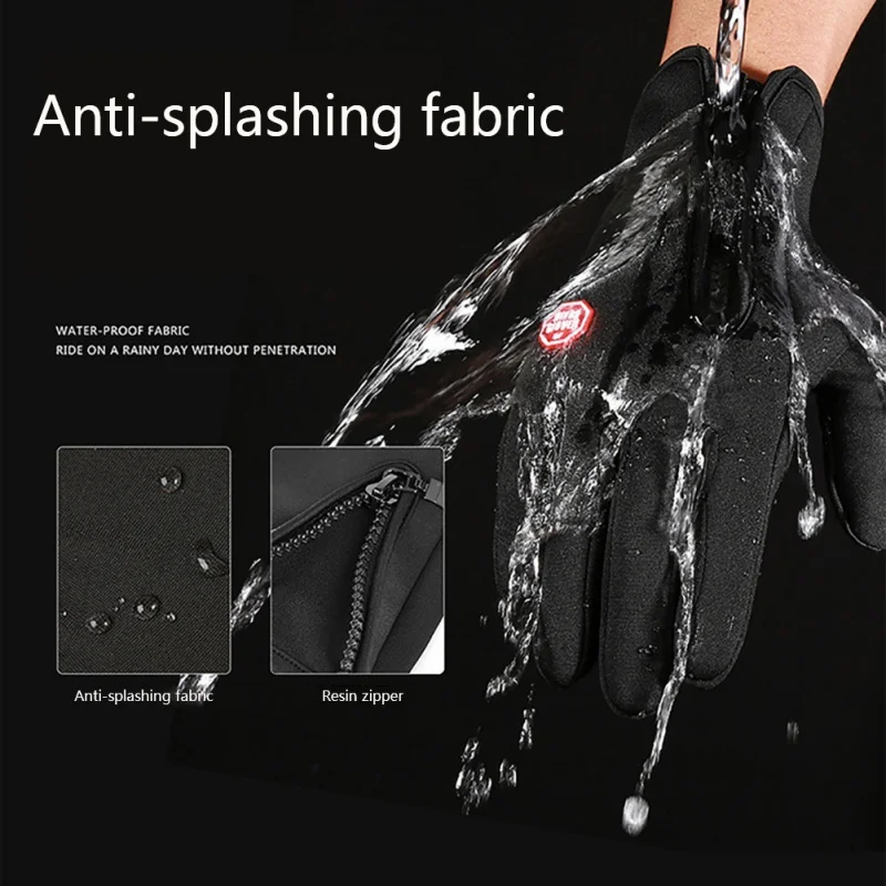 

Winter Outdoor Sports Ski Cycling Finger Gloves Men Zipper Skiing Accessories Hiking Glove Warm Touch Screen Fitness Black Full