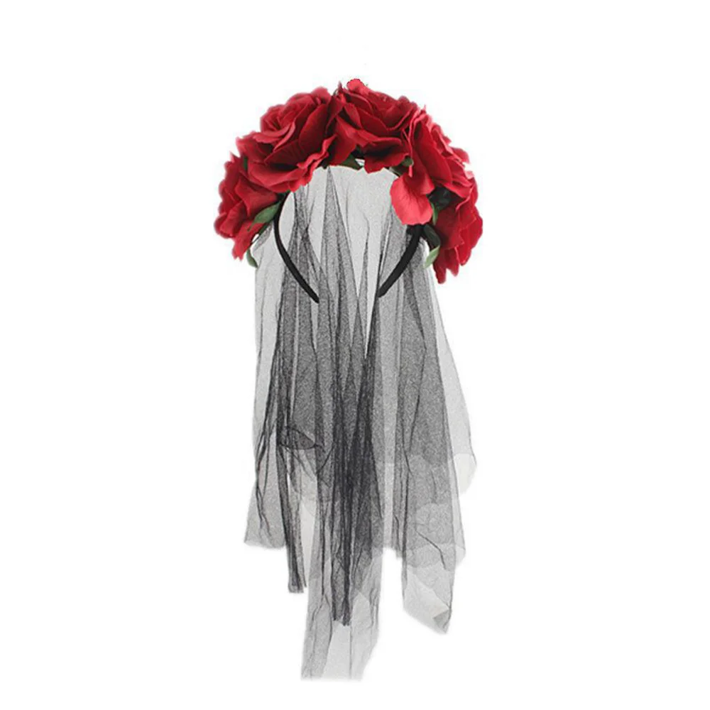 

Rose Decor Veil Makeup Veil for Festival Carnival Party (Black Pattern)