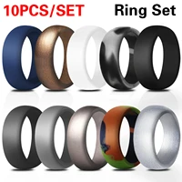 fashion sports silicone ring set 10 color for men wedding rubber bands hypoallergenic flexible finger rings