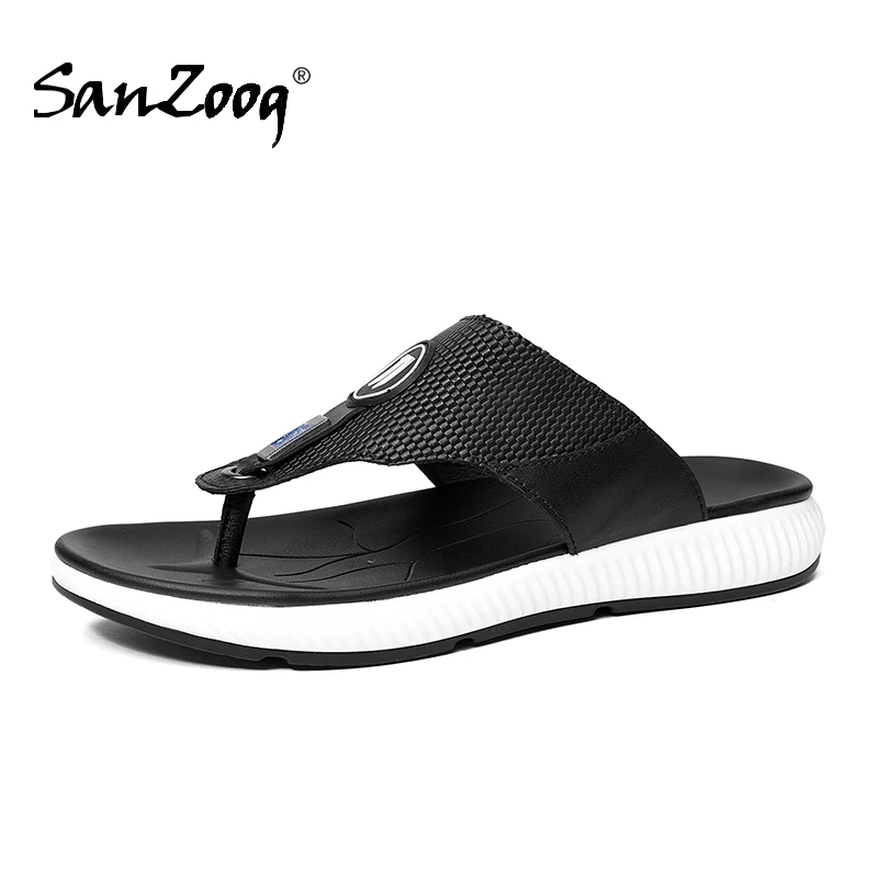 Мужские шлепанцы из натуральной кожи Летние Повседневные тапочки мужские