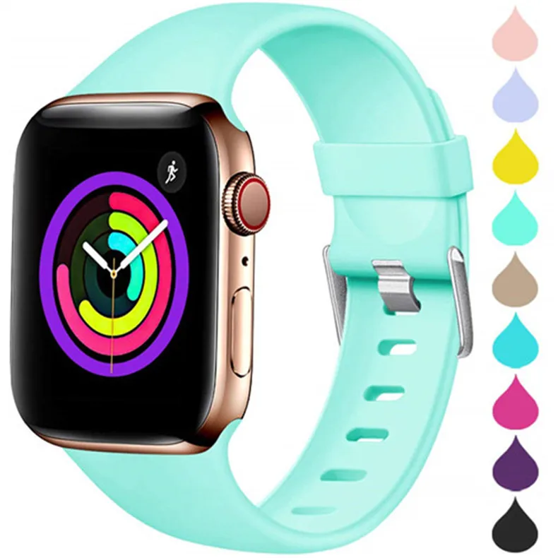 Силиконовый ремешок для apple watch, ремешок для apple watch 5, 4, 3, ремешок 44 мм, 40 мм, 42 мм, 38 мм, мягкий резиновый ремешок для наручных часов iwatch 5, 4, 3, 2, 1