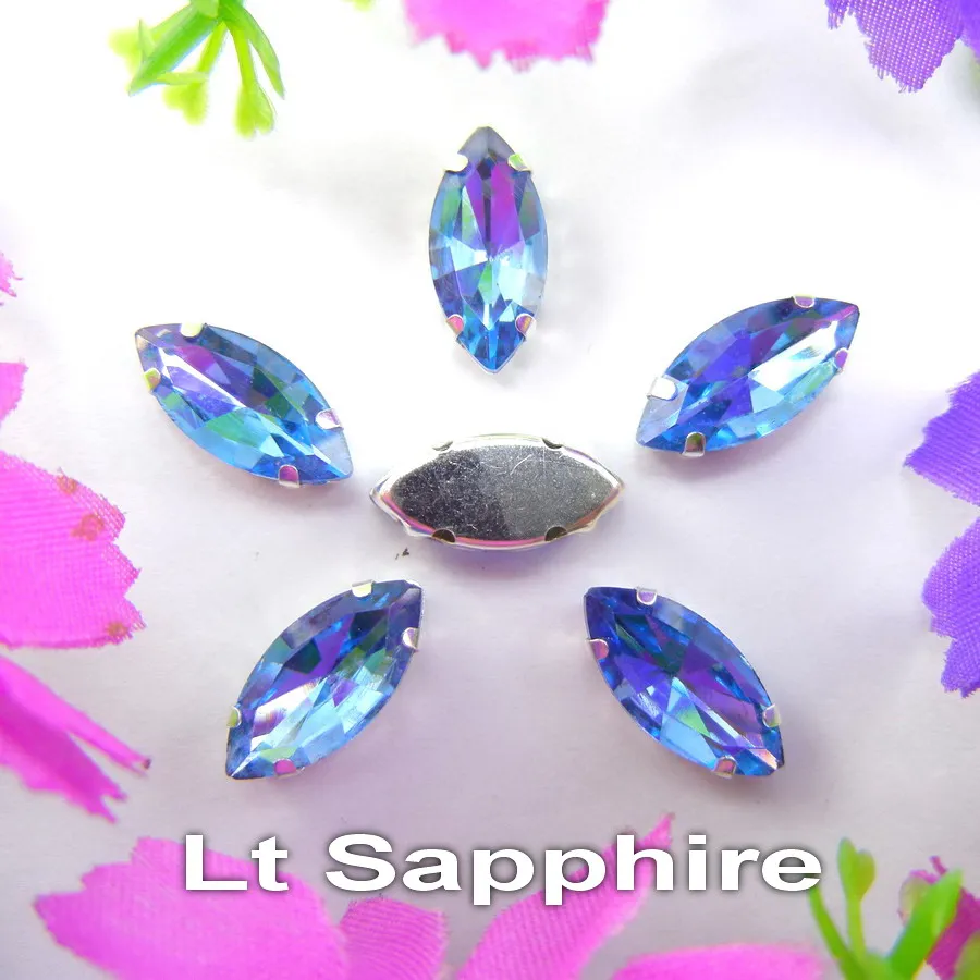 A21 Lt Sapphire Стеклянные кристаллы, серебряные когти, 8 размеров, красивые цвета, конский глаз, Наветт, маркиза, форма, пришитые стразы, бусины, Аппликации, сделай сам - Цвет: A21 Lt Sapphire