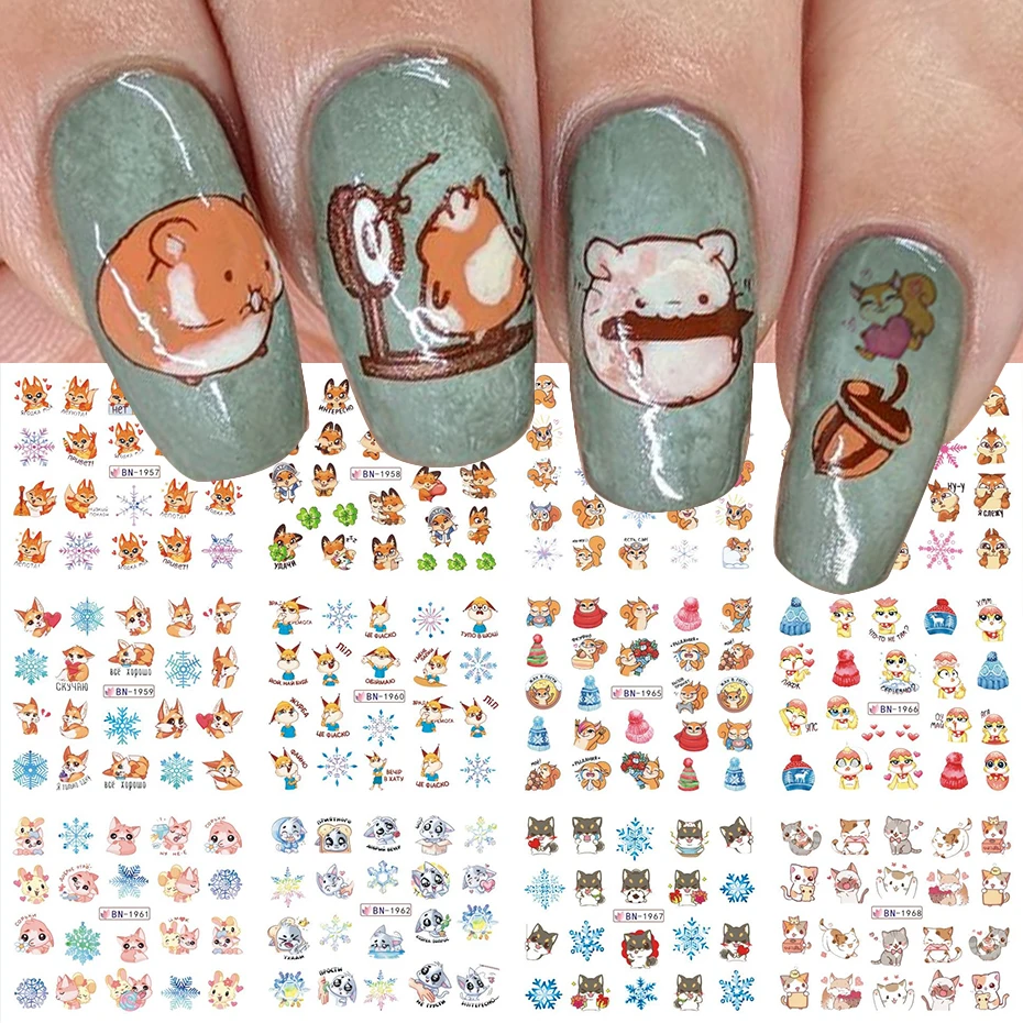 

Funny Cartoon Nail Water Stickers Squirrel Animal Kawaii Sliders SnowflakeWinter Nail Art Decoration Accessories LABN1957-1968