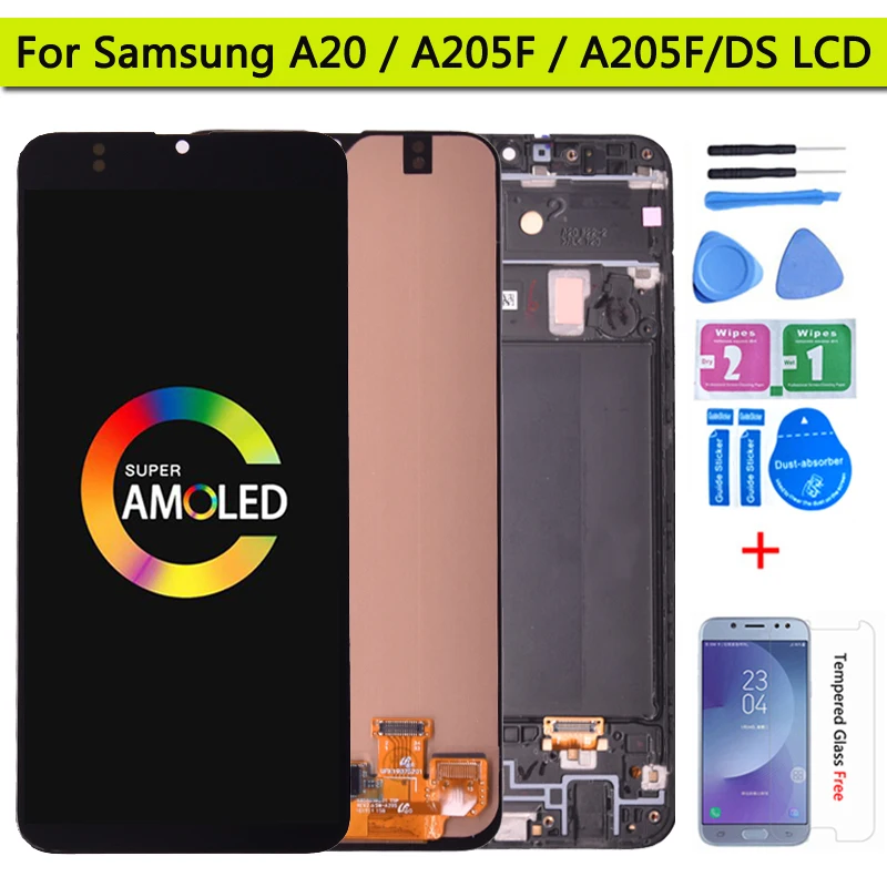 

6.4'' Super AMOLED For Samsung Galaxy A20 A205 SM-A205F A205FN LCD Display With Touch Screen Digitizer Assembly