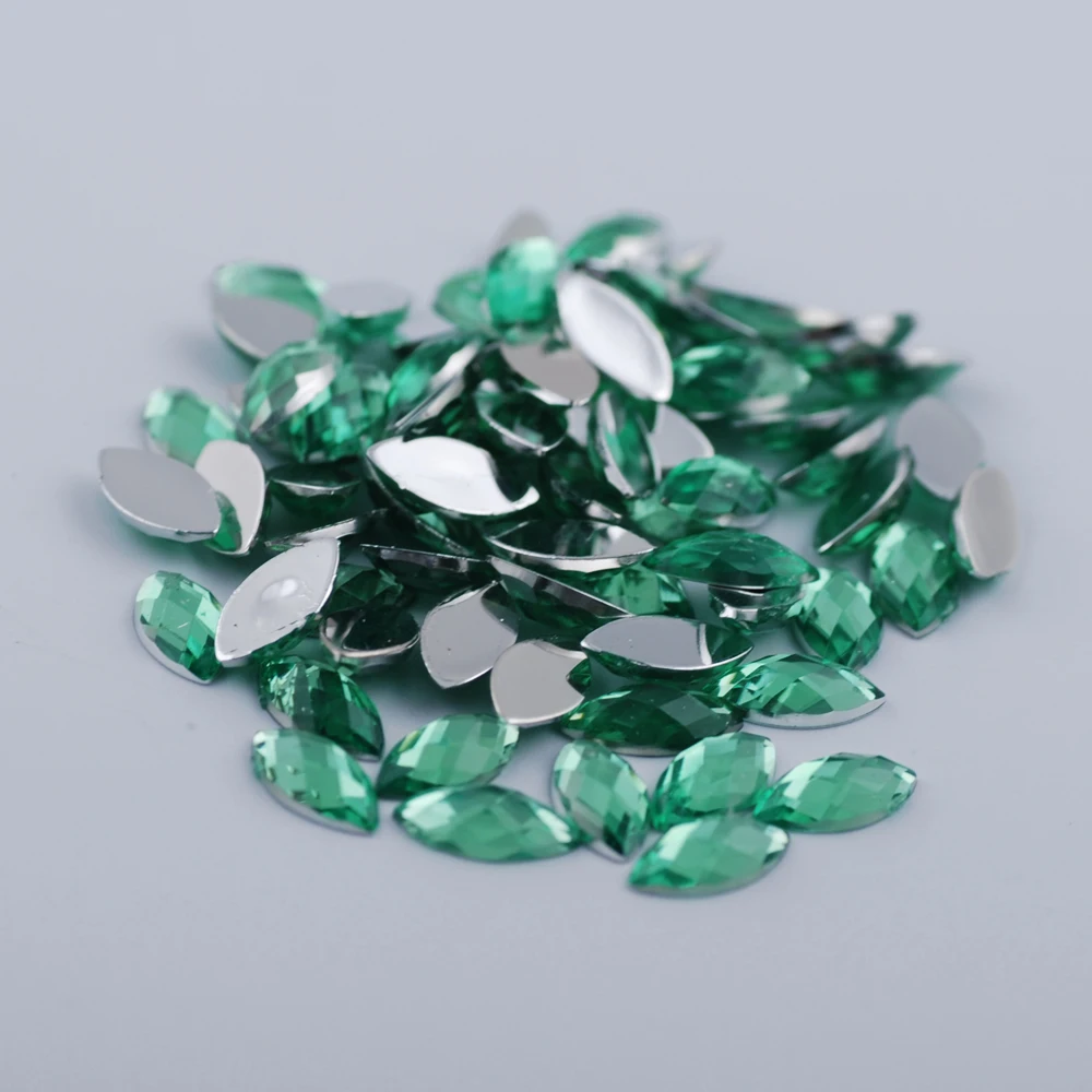 Light green 5x10 мм, 100 штук, плоская задняя сторона, маркиза, грань земли, прозрачный кристалл, цветные акриловые стразы, бусины для украшения своими руками - Цвет: Light green