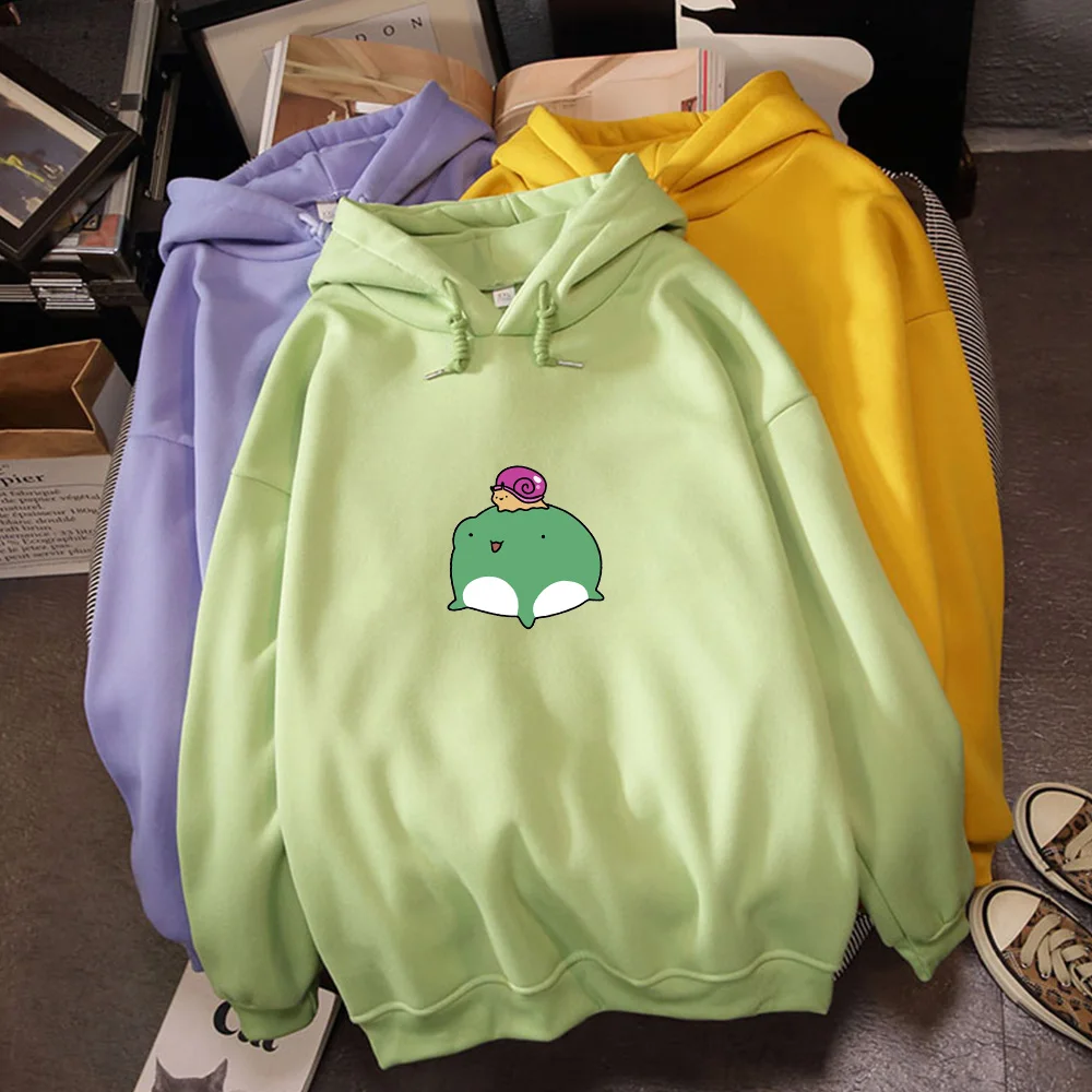 

Casual Vintage Korean Pullovers Women Sweatshirt Hoodies Oversized Frog Print Cute Hoodie Sweatshirts Hooded Harajuku Winter