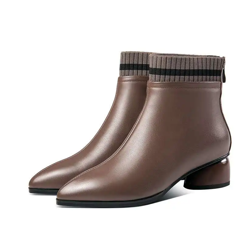 

Krazing pot 2020 new plus size genuine leather pointed toe med heel Chelsea boots back zip keep warm young lady ankle boots L77