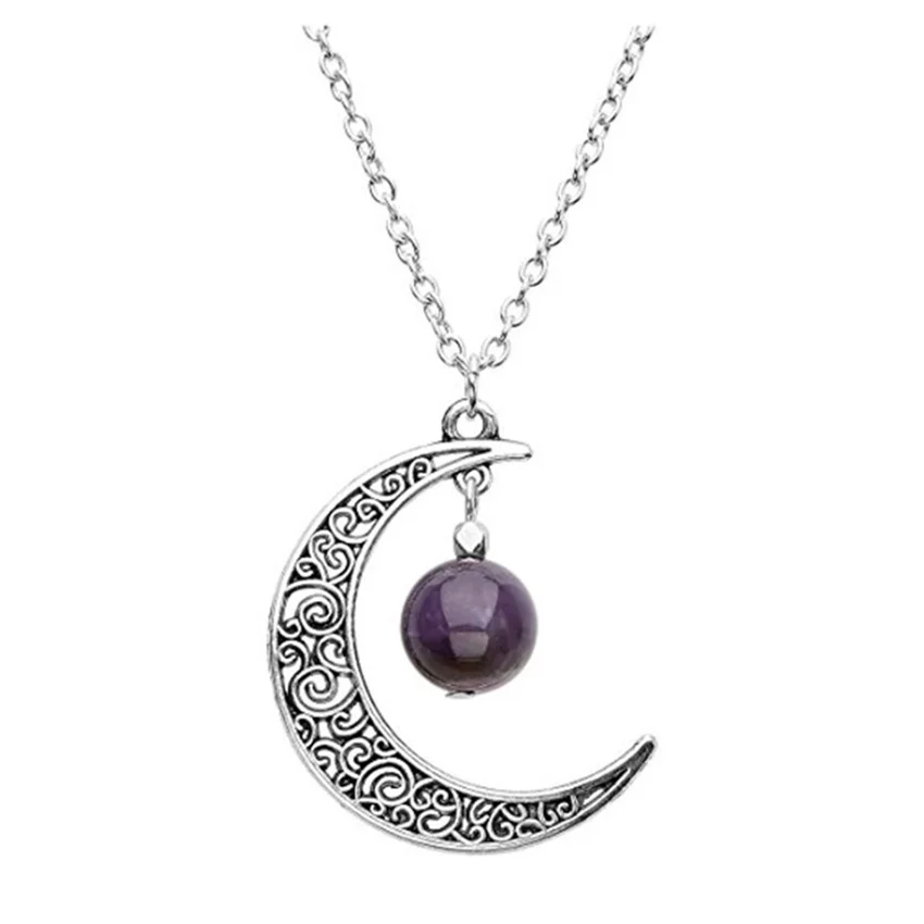 FYJS уникальная Посеребренная аметистская подвеска с бусинами из кристаллов
