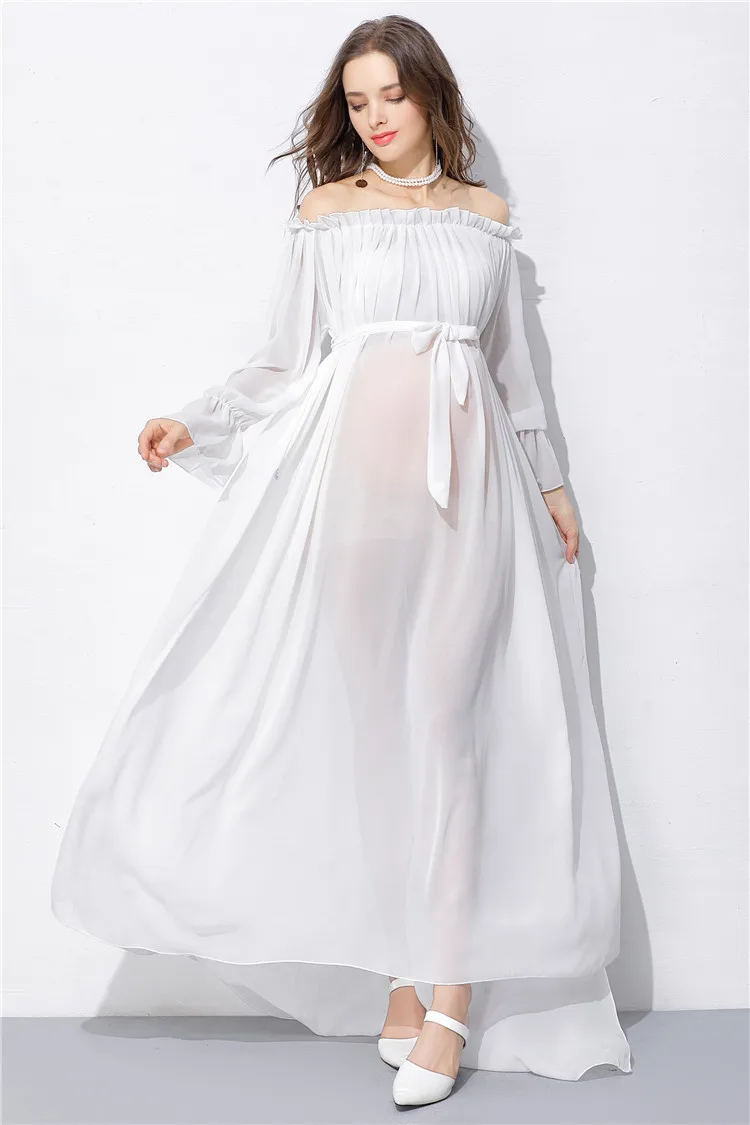 Шифоновое платье с открытыми плечами для беременных|Платья| |