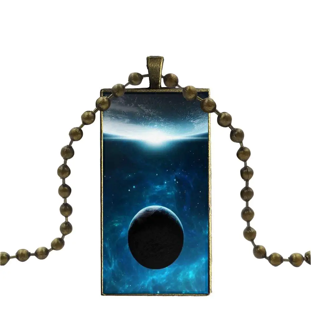 Earth And Space Planets Anti-knock Fashion Glass Cabochon Pendant Rectangle Necklace Choker Jewelry For Unisex Gift | Украшения и