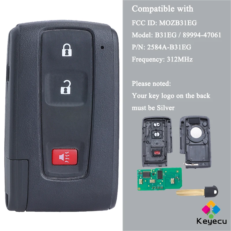 KEYECU умный дистанционный Автомобильный ключ с 3 кнопками 312 МГц брелок для Toyota Prius