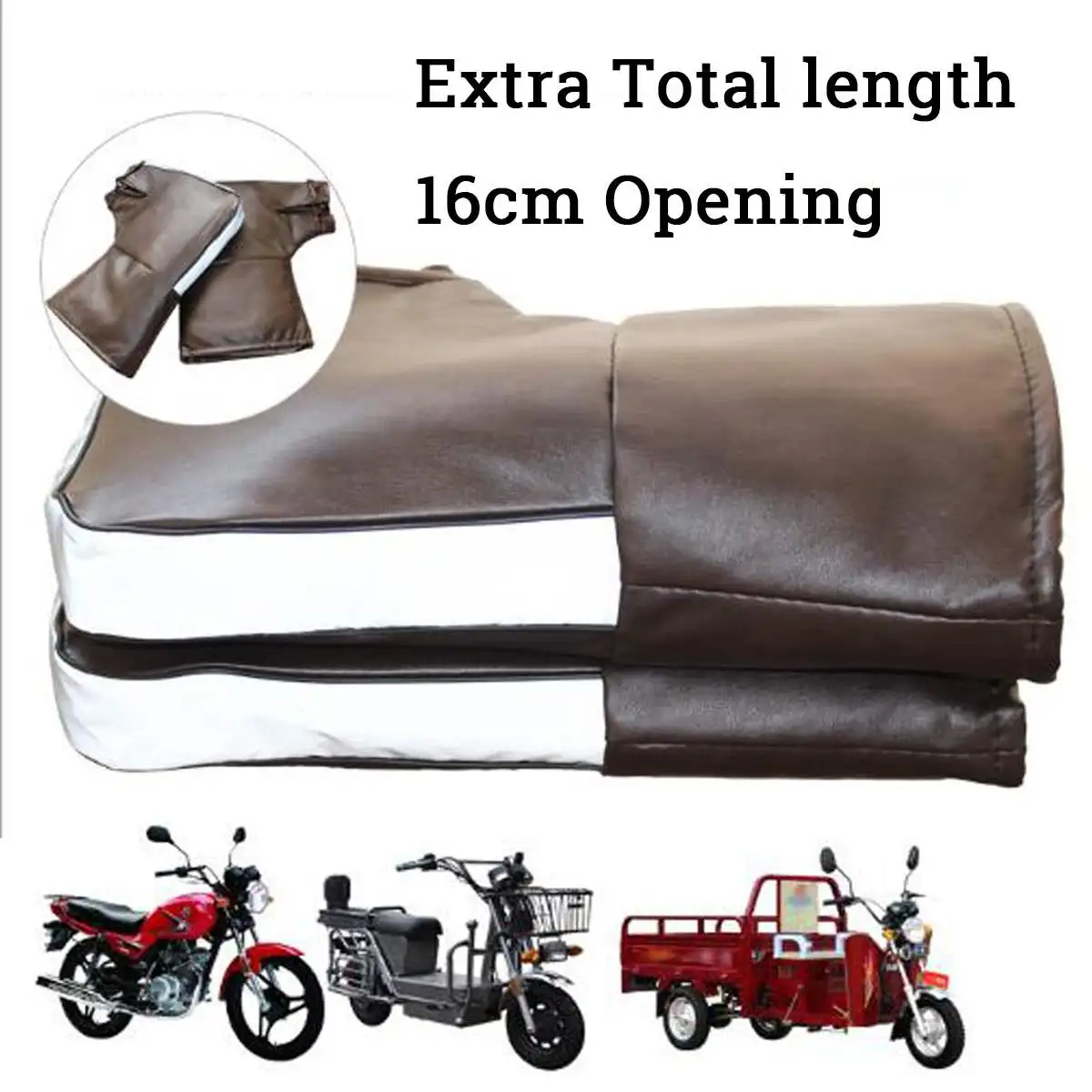 brown 16cm opening Мотоциклетные ручные рулевые перчатки из искусственной кожи зимние утепленные мотоциклетные ручка скутера Grip Muffs водонепроницаемые ветрозащитные - Цвет: brown 16cm opening