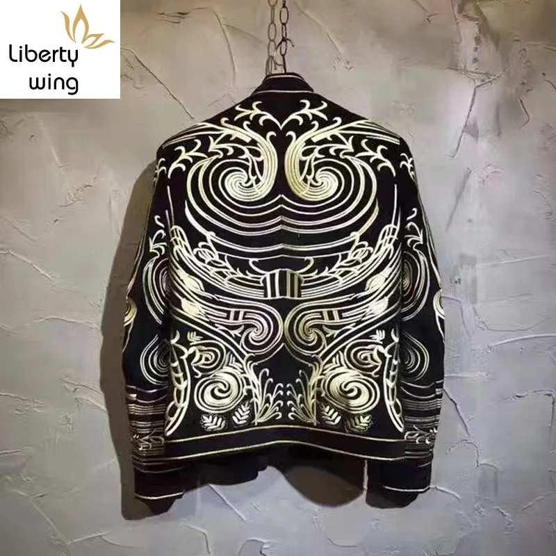 Brand Autumn Men Blazer Designer Embroidery Long Sleeve Suit Jacket Court Style Party Wedding Coat Club Stage Singer Clothes |