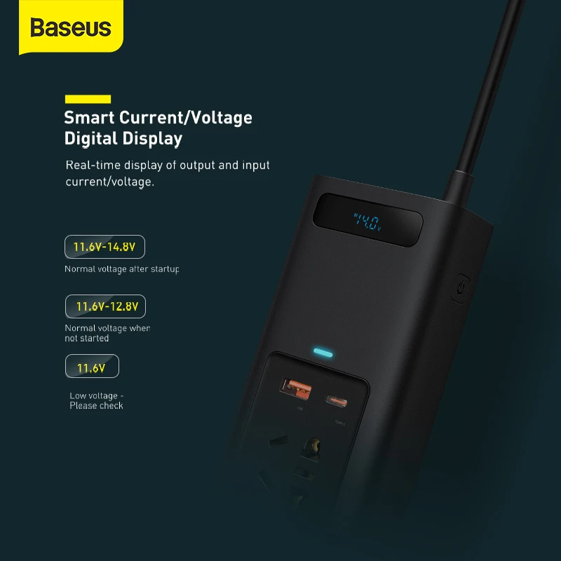 Автомобильный инвертор Baseus 150 Вт DC 12 В к AC 220 Авто конвертер USB Type C быстрая зарядка