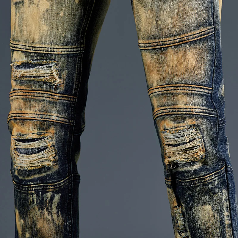 Men's Stretch Jeans Locomotive Fashion Denim Trousers Biker High Quality Male Straight Casual Designer Ripped Comfortable Pants