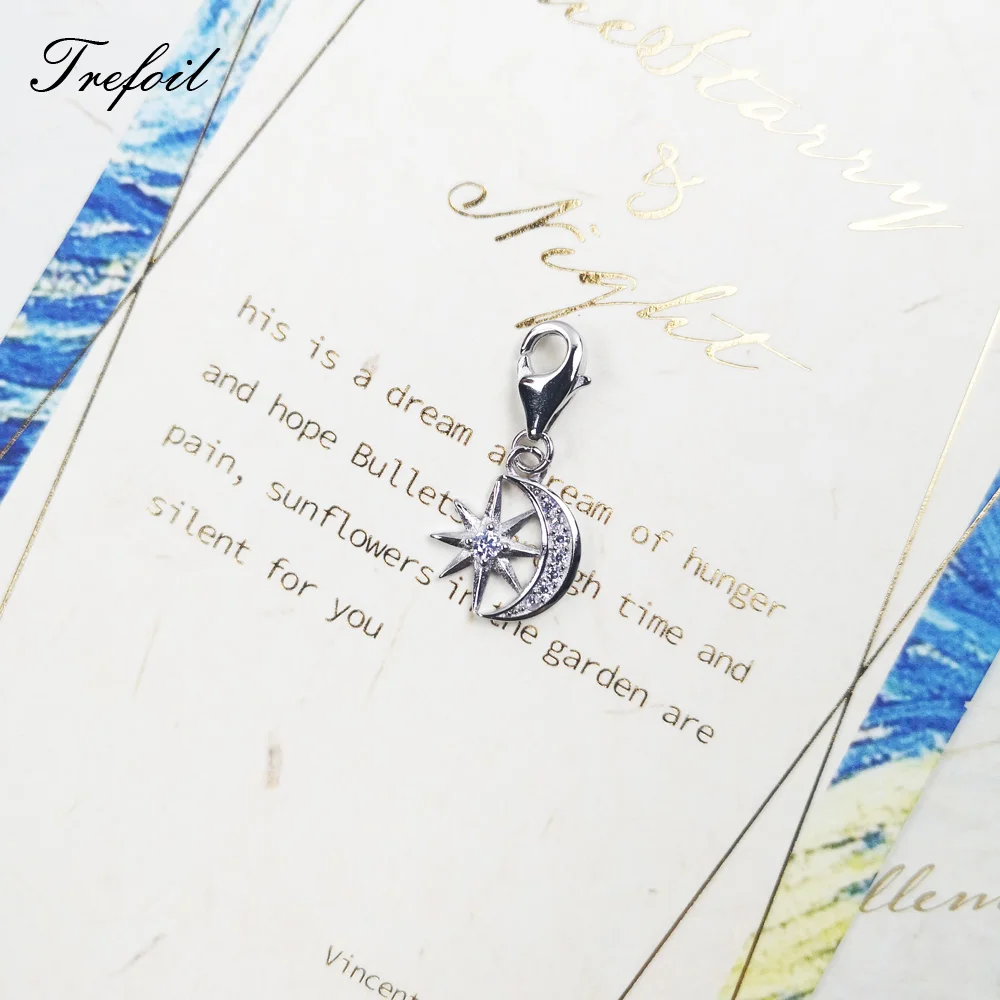 

Подвески луна и звезды 925 стерлингового серебра Браслет Fit & Necklacen 2021 новые изысканные ювелирные изделия аксессуары "сделай сам" для изготовл...