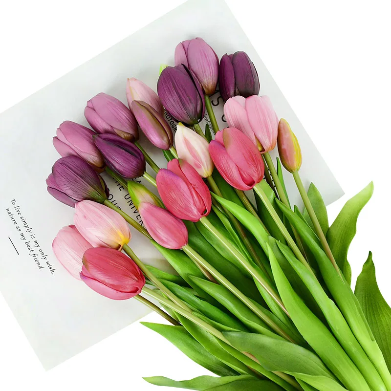 

5Pcs Tulip Artificial Flower Real Touch Tulip Flower Bouquet Wedding Festival Party Decoration Home Garden Fake Flowers Supplies