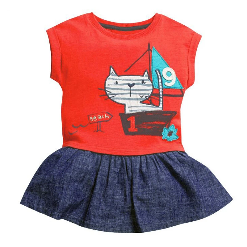 

Summer Dresses for Girls Baby Cotton Party Cute Sleeveless Clothes For 3-7 Years Toddlers Children Cartoon Color Contrast Dress