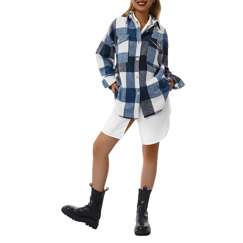 

Женская клетчатая куртка, Повседневная Верхняя одежда с длинным рукавом и отложным воротником, на пуговицах