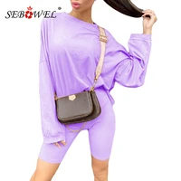 sebowel casual women long sleeve loose sets autumn spring two pieces outfits clothes with belts female oversized tracksuits