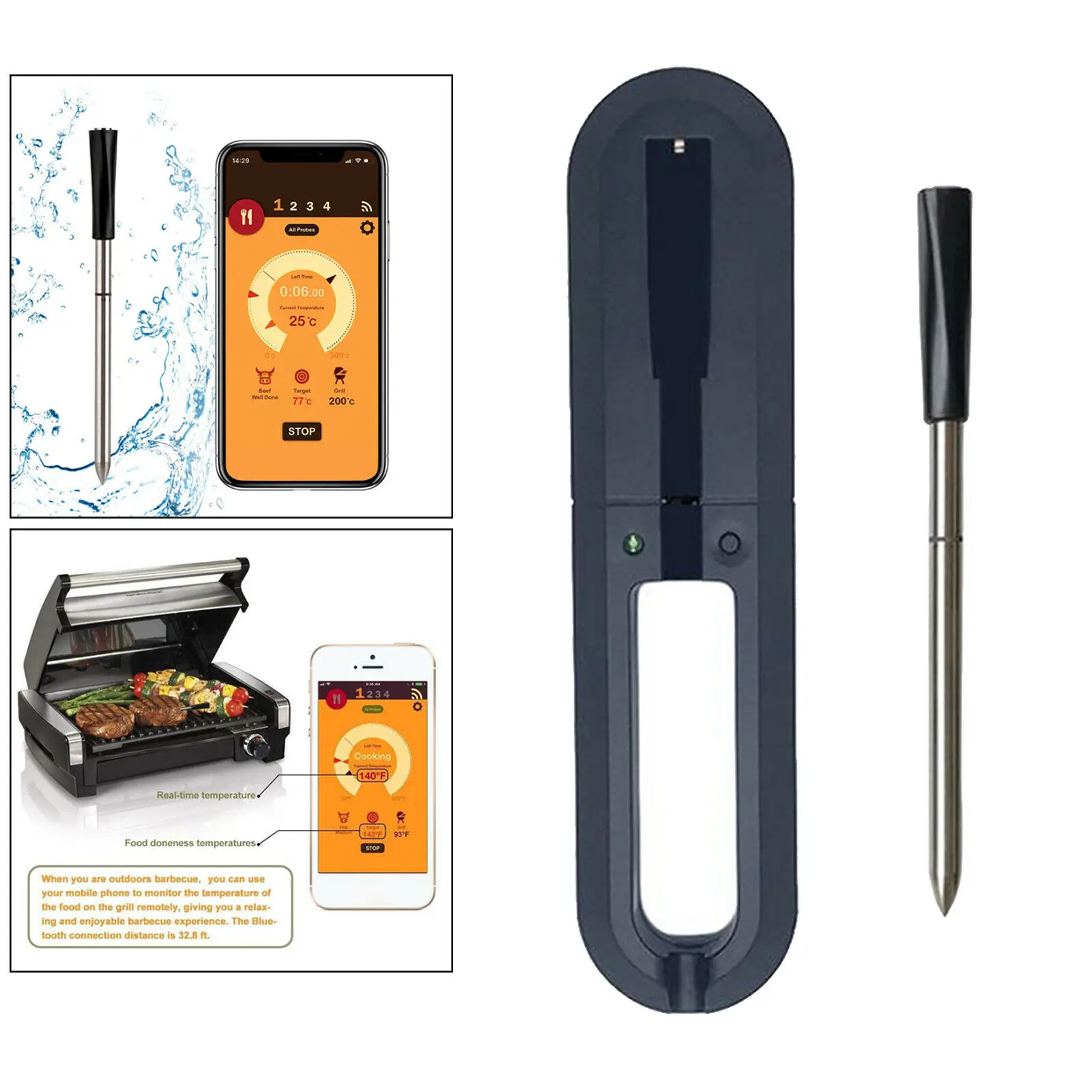 

Kitchen Oven Thermometer Wireless Smart BBQ Meat Food Cooking Steak Thermometer Bluetooth Outdoor Barbecue Gifts 2022