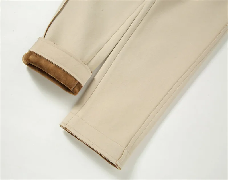 beige plus velvet Зимние женские штаны с высокой талией, бархатные утепленные шерстяные шаровары, элегантные офисные шерстяные теплые штаны, женские длинные брюки C5988 - Цвет: beige plus velvet