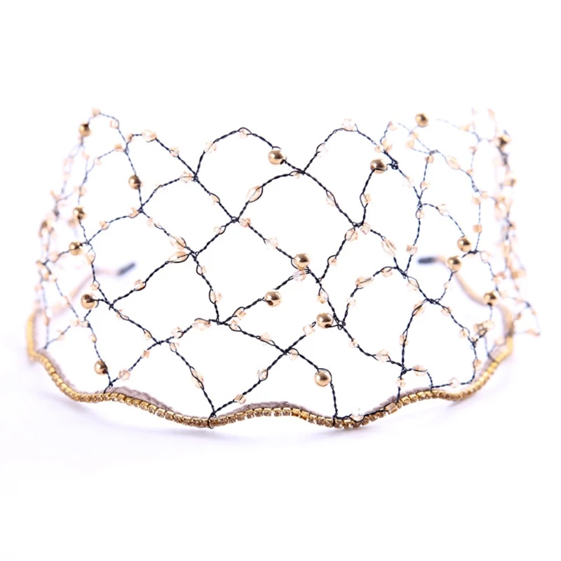 

Vintage Luxury Crystal Head Chain Imitation Pearl Beaded Mesh Metal Headband Female Wedding Party Jewelry Bandana Hair Hoop