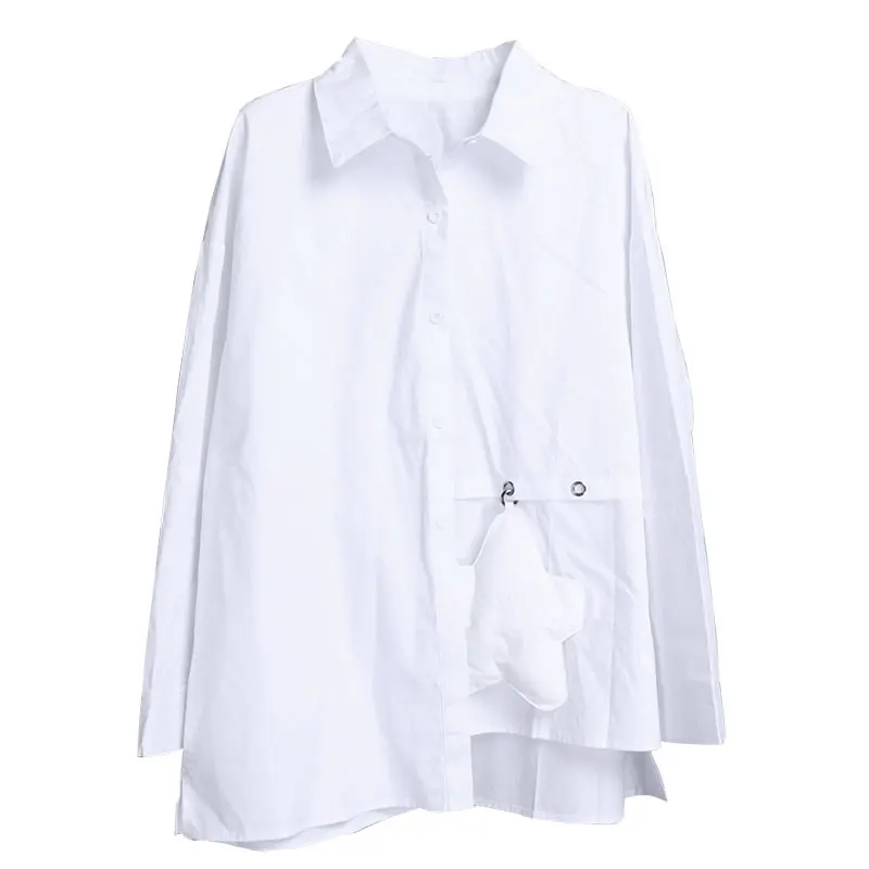 

XITAO Irregular Western Style Slim White Shirt Women Clothes 2021 Spring Summer Polo Collar Long Sleeve Match All Blouse ZY4327
