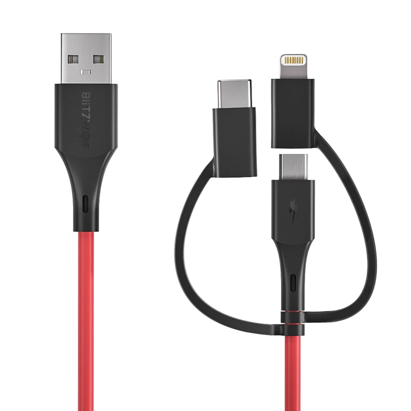 BlitzWolf MT4 3 в 1 type C+ Lightning+ Micro USB кабель для передачи данных с MFI сертифицирован для samsung Xiaomi для iPhone 11 X Max