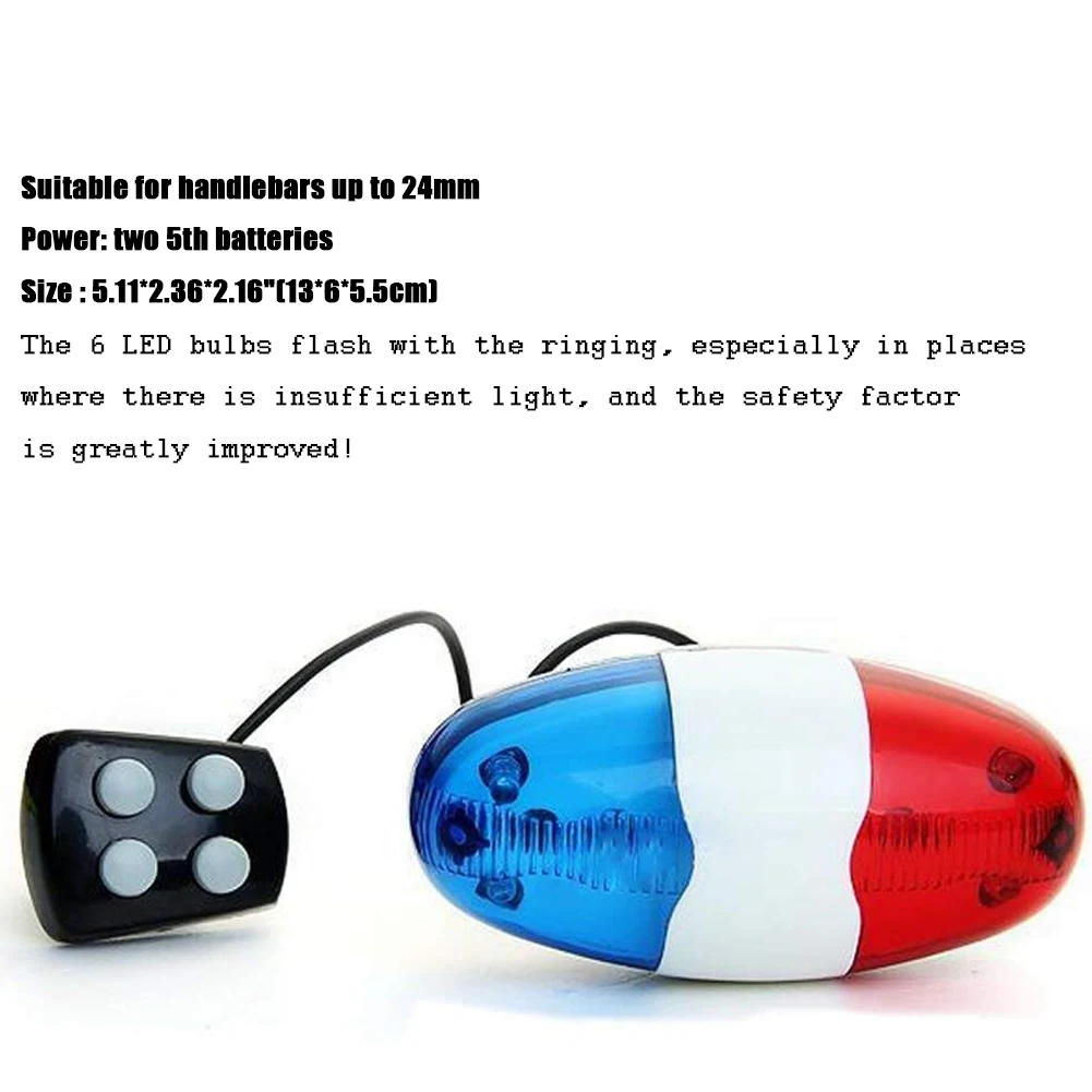 

1x Bicycle Bell 6 LED 4 Tone Bicycle Horn Bike Call LED Bike Police Light Electronic loud Siren Kid Accessories Bike Scooter MTB