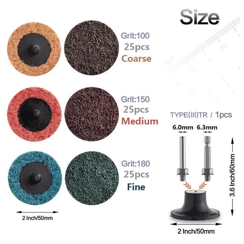 

75 Pcs 2 Inch Nylon Quick Change Sanding Discs Set, Die Grinder Surface Conditioning Burr Rust Paint Removal