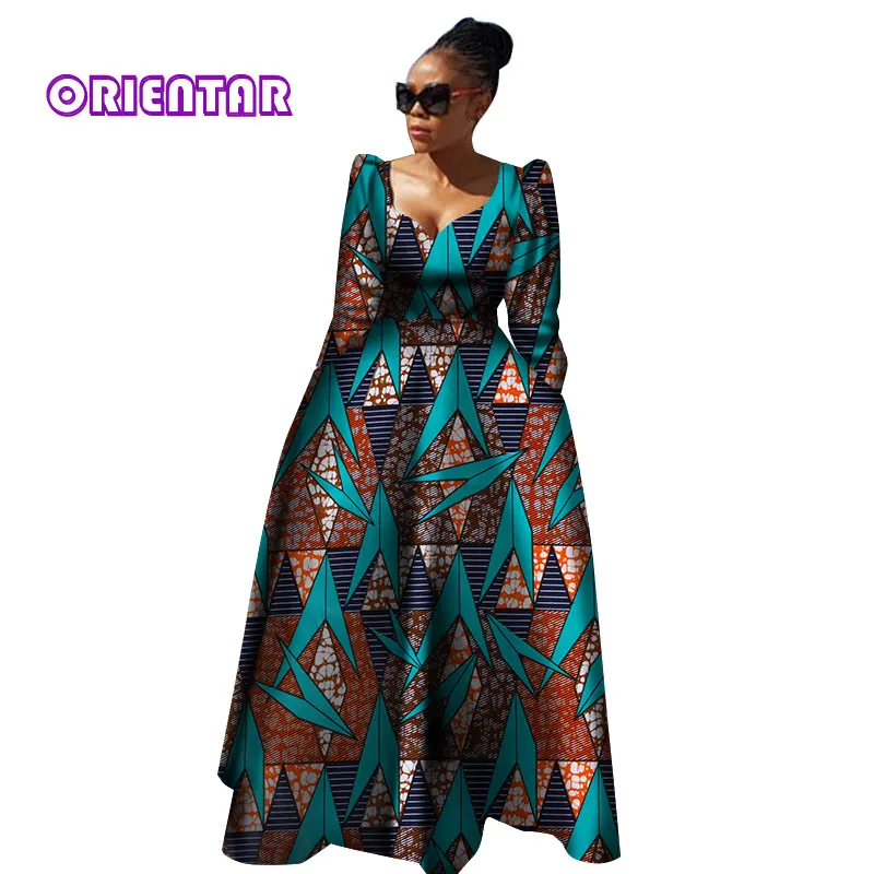 Женская африканская одежда Bazin Riche Robe Africaine, Африканское платье, Осеннее женское длинное платье больших размеров из чистого хлопка WY2849 - Цвет: 8