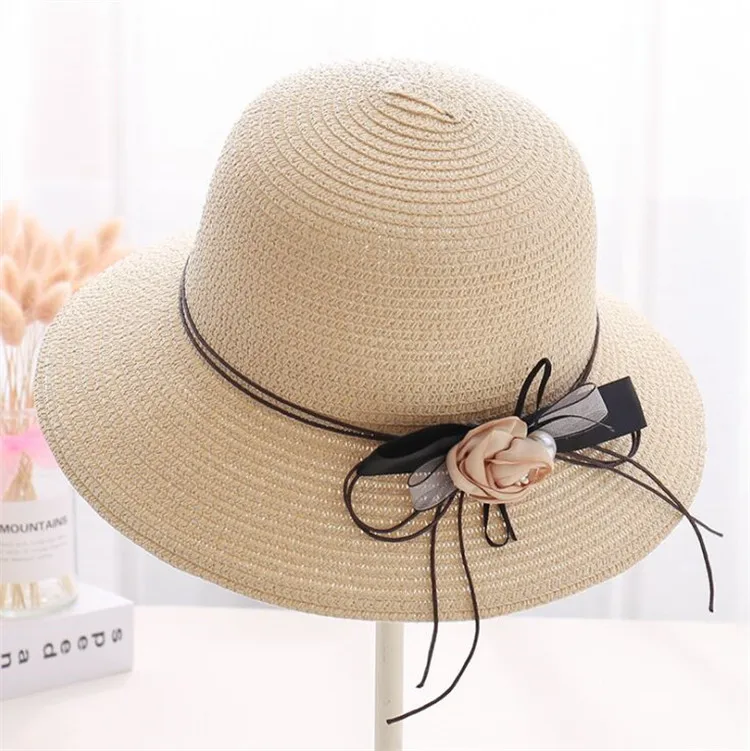 Соломенная шляпа DONGYUN005 с лентой для женщин Повседневная летняя Панама от солнца