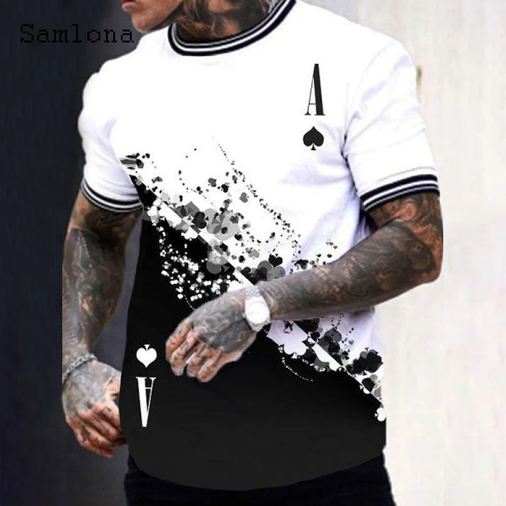

Plus SIze 4xl Sexy Mens clothing Basic Tops Gothic Playcard Print T-shirt Latest Summer Casual Pullovers Skinny Tees Shirt Man