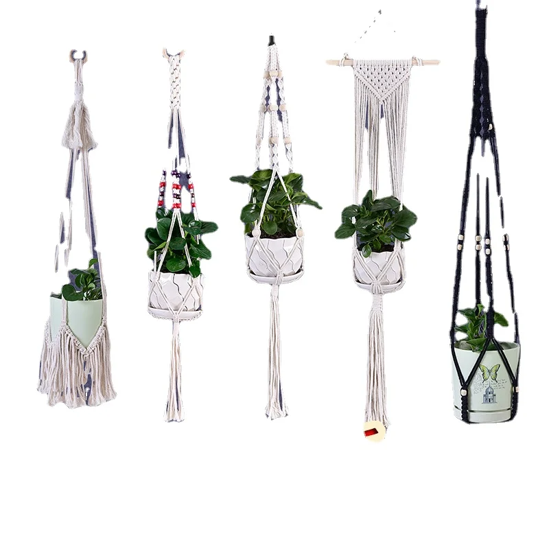 

Сетчатый мешок для цветов на балконе, плетеный цветочный горшок из полиэстера и хлопка и пеньковой веревки, подвесная корзина для растений ...