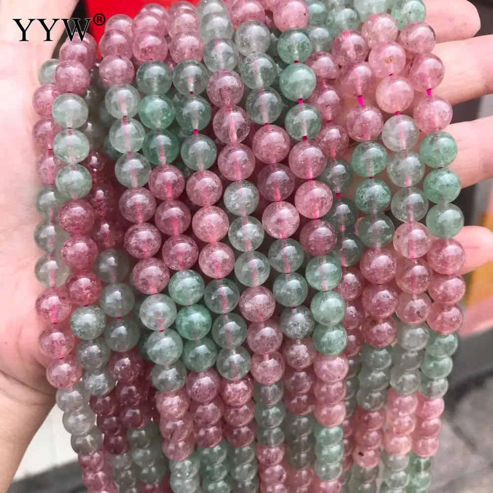 

8 мм Клубника кварцевые бусины розовый зеленый два тона гладкие круглые бусины Кристалл Модные аксессуары для ювелирных изделий для женщин ...