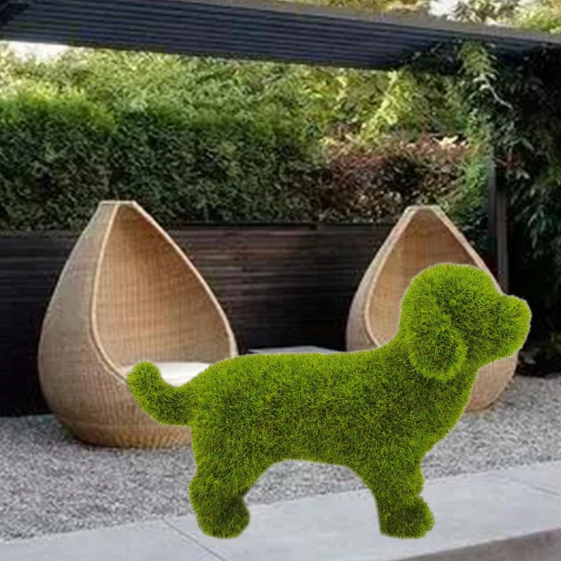 Courtyard Cute Dog Statues Grass Green Simulation Flocking Puppy Ornaments Moss Figurines Garden Decor | Дом и сад
